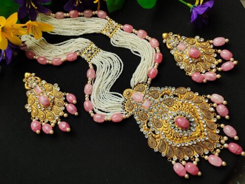 AD Stone pink Rajwada necklace design for women